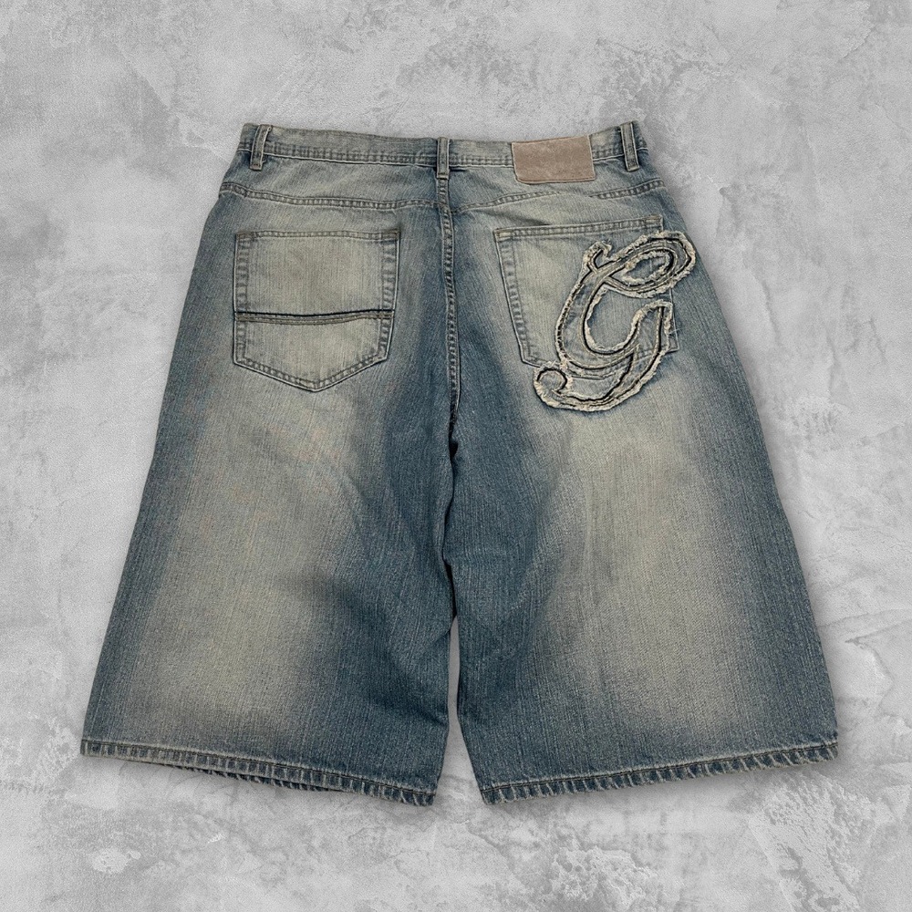 Vintage Y2K G-Unit Baggy Denim Shorts 36 Blue Faded Jorts Embroidered Hip Hop
